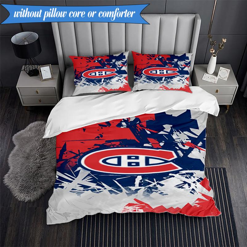 3PCS Canadiens Hockey Team Bedding Set,Including 1pc Duvet Cover And 2pcs Pillowcases Perfect for Bedroom, Dormitory, Fan Christmas Gift