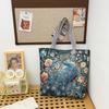 Peacock Canvas Tote Bag With Embroidery And Large Capacity For Daily Use