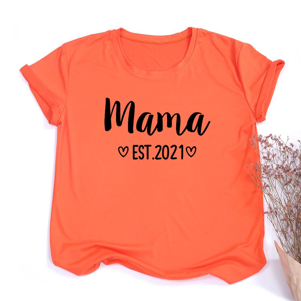 Mama Est Mom Life T Shirt Baby Announcement Slogan Women Fashion Aesthetic Streetwear Mother Gift