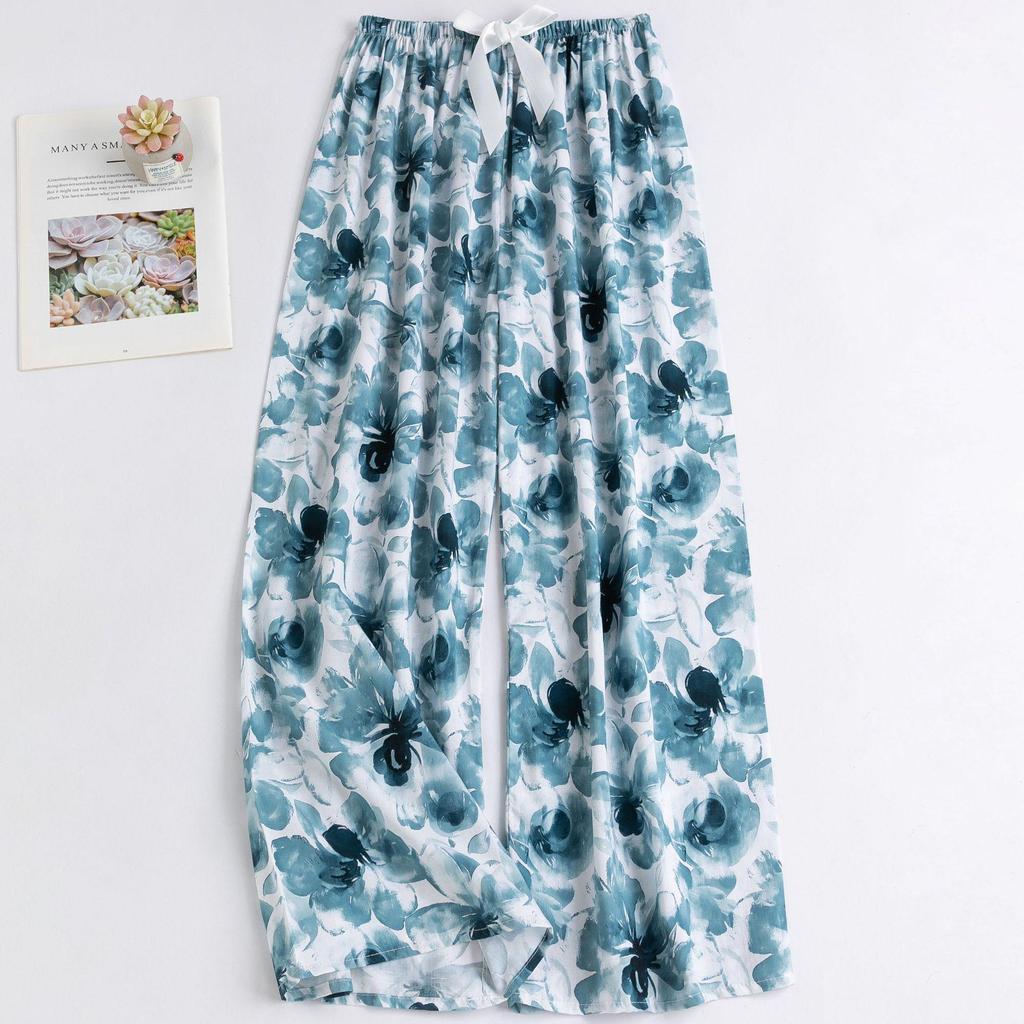 Women's Floral Cotton Silk Pajama Pants, Mosquito Repellent, Outdoor & Home Wear, Plus Size, Lightweight Summer Style.