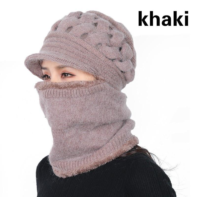 

Женская зимняя теплая шерстяная шапка с нагрудником и защитной шапкой для ушей хаки