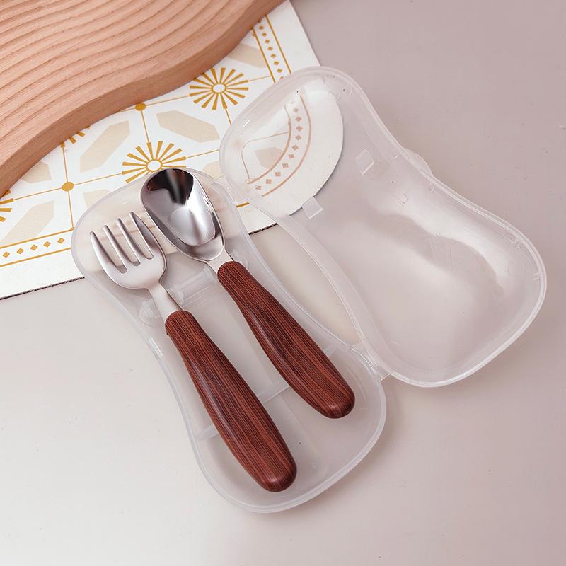 304 Stainless Steel Wood Grain Cutlery with Wooden Handles - Steak Knife, Dessert Spoon, and Fork Set