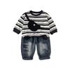Boys' Toddler Spring & Autumn Striped Sweatshirt with Crossbody Bag Two-Piece Set, 2025