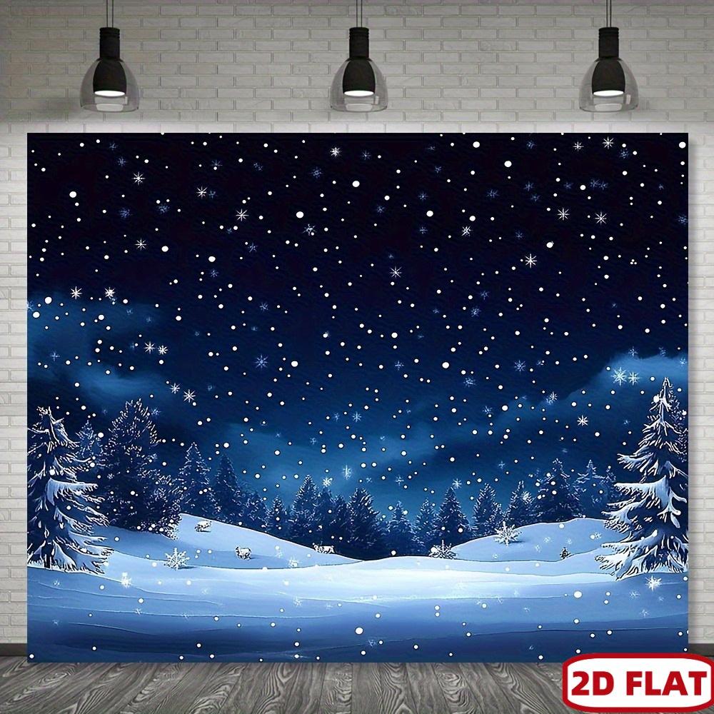 1 piece of winter night starry sky background cloth with falling snowflakes and stars-deep golden snow landscape wall de