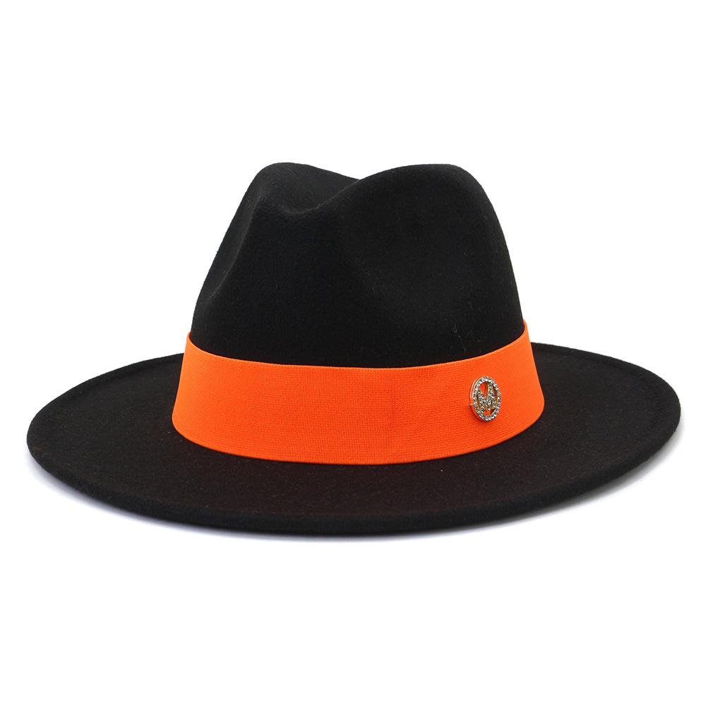 Formal Wide Brim Felt Fedora Hat Wool Ladies Party Wedding Church Hat M Letter Ribbon Panama Sombrero Jazz Cap