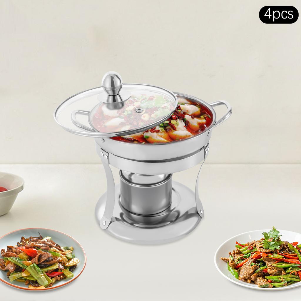 4-Piece Stainless Steel Buffet Warmers Set, Catering Food Warmers with Lids, 17.5x19cm Silver Chafing Dishes for Party Serving