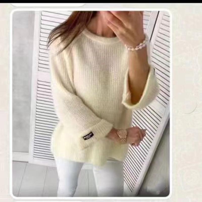 Large size knitted sweater for women's loose crew neck autumn and winter sweater for women