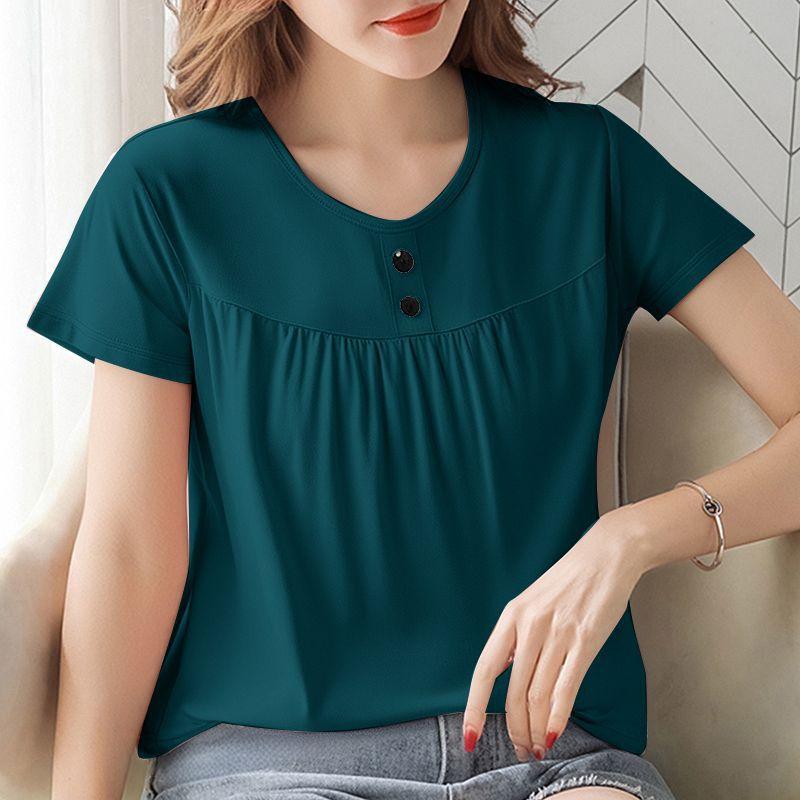 

Korean version of temperament short-sleeved top summer new versatile foreign style large size women s clothing flow M темно-зелений колір