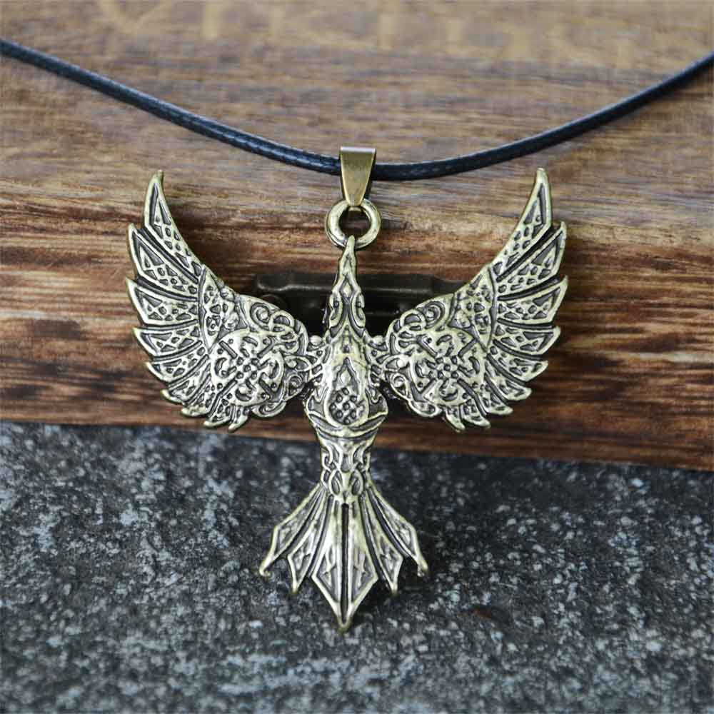 Nostalgia Vintage Soaring Phoenix Pendant Norse Viking Bird Amulet Punk Necklace For Men Women Jewellery Gifts