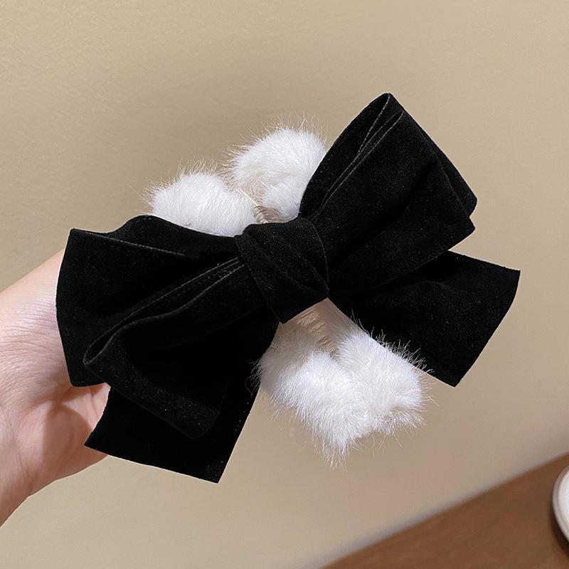 Autumn/Winter Large Pearl Tassel Bow Hair Clip with Plush Shark Design
