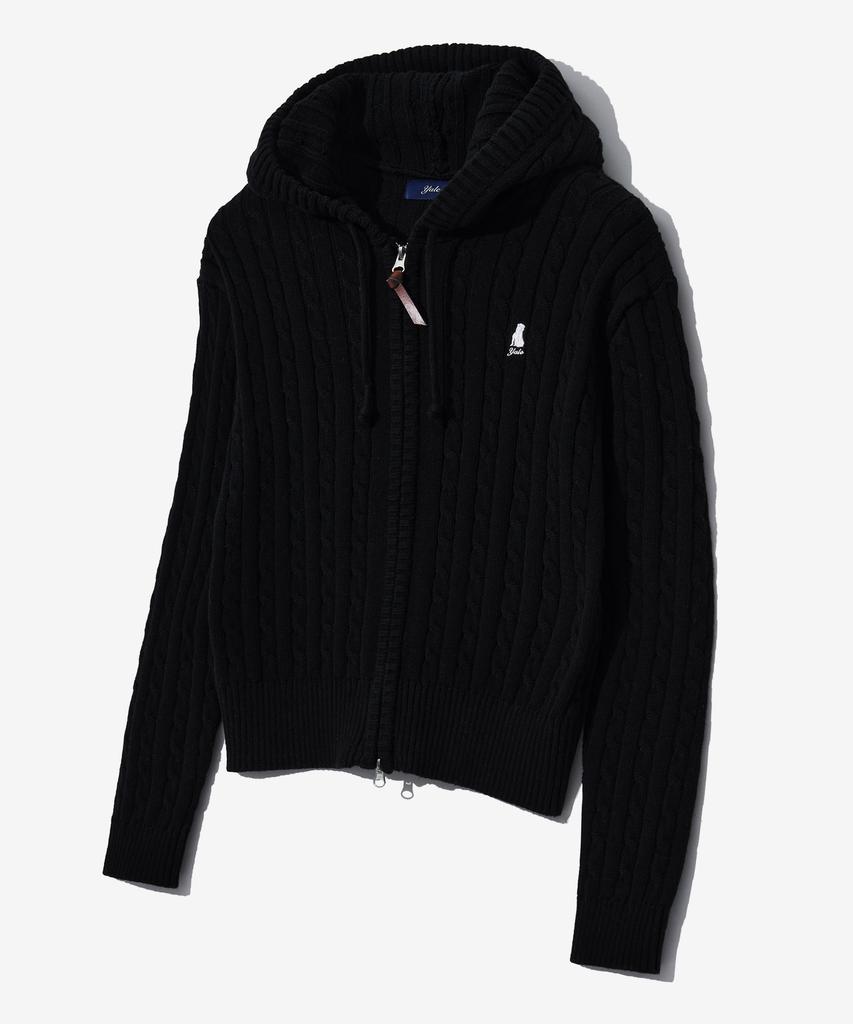 YALE Women'S Cable Knit Zip-Up Hoodie_Black