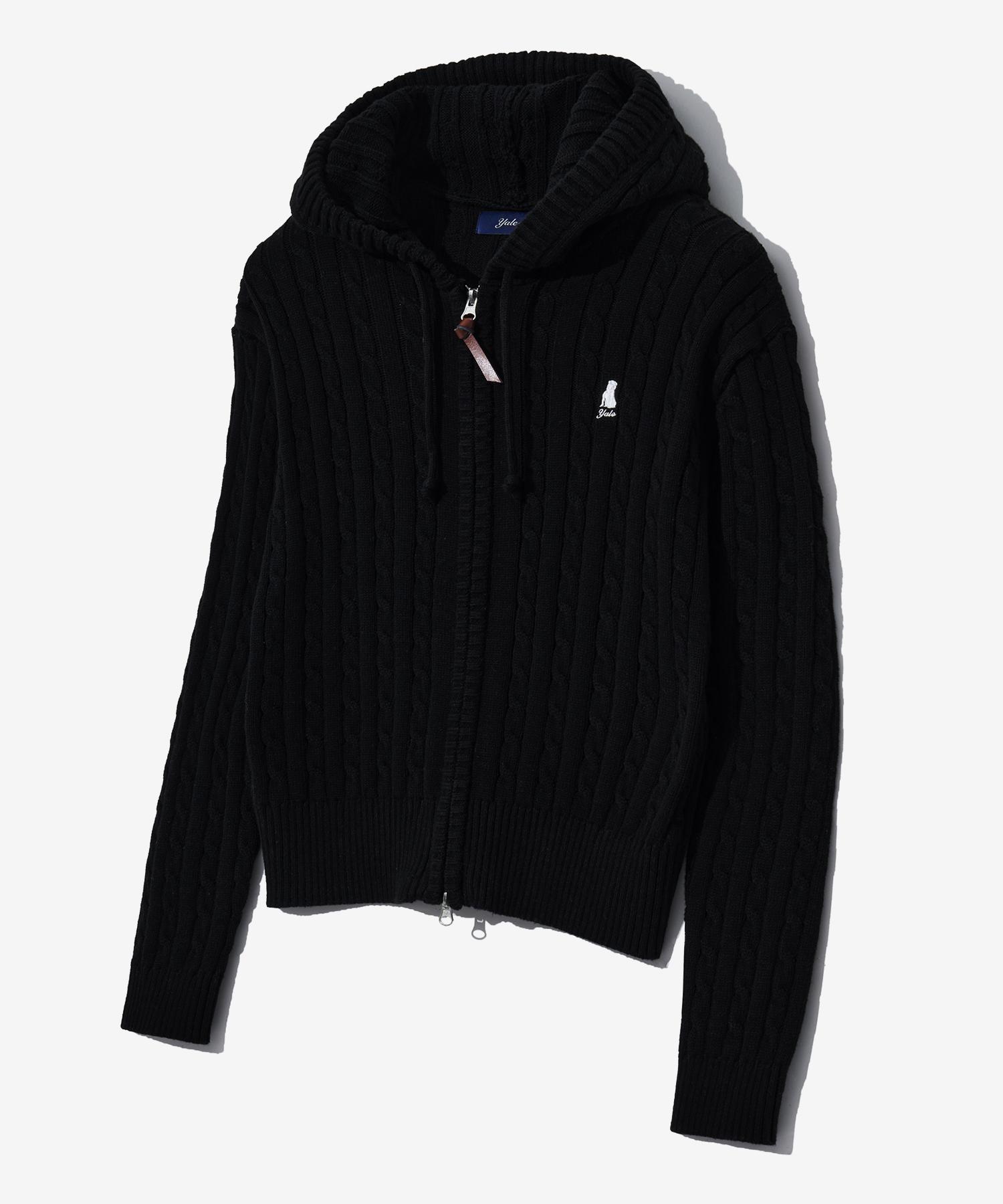 Yale Women S Cable Knit Zip-Up Hoodie_Black Black/S