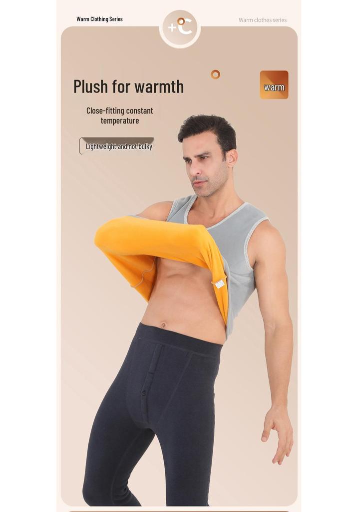 Men's Fleece-Lined Cotton Vest - Warm, Skin-Friendly Sleeveless Base Layer for Autumn/Winter