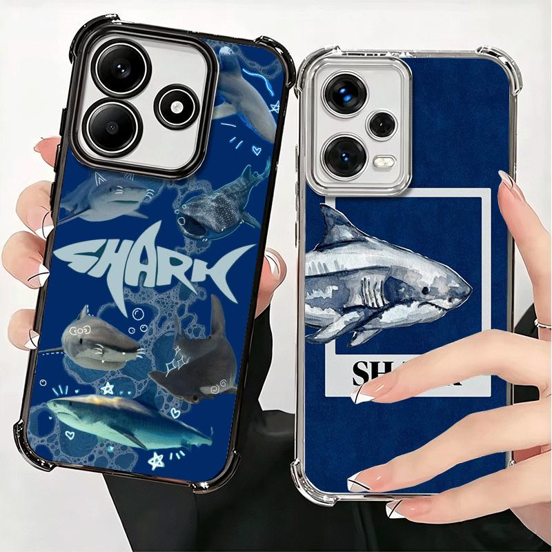 Doodle Style Shark Collage Soft Phone Case For Xiaomi Redmi Note 14 15 Pro Plus 13 12 11S 11T 5G 10 9S 9 Plating Anti-Fall Funda