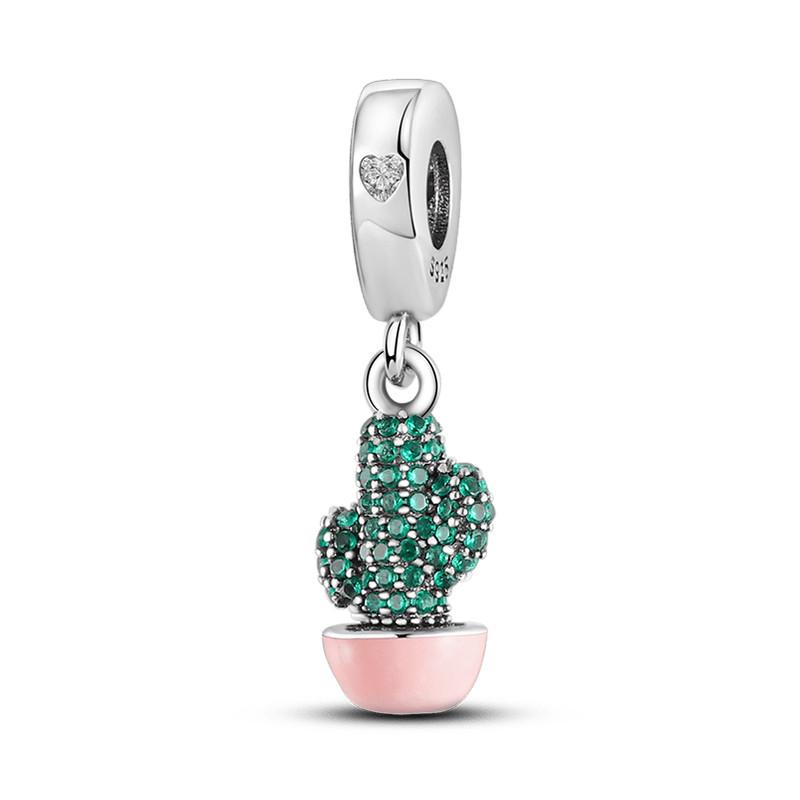 Grüne Farbe Charms Fit Armbänder 925 Silber Avocado Klee Perle Kaktus Chamäleon Zirkon DIY Schmuck Charme