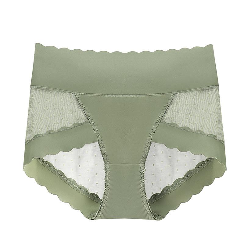 High Waisted Lace Women's Underwear with Ice Silk Knickers Breathable Seamless Sexy Cinched Lifted Buttocks Shorts Summer Thin Version Panties