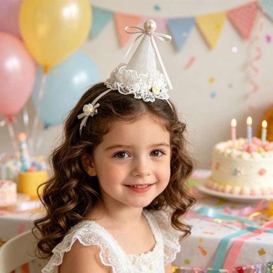 Top Hat Hair Clip with Mesh Lace Imitation Pearl Bow Decor Three-Dimensional Design Birthday Hat Headgear Photo Prop