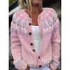 Cardigan Tricot Femme Col Rond Boutonnage Simple Imprimé Floral Manches Longues Vêtement d'Extérieur Décontracté