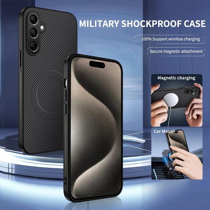 Anti-Drop Carbon Fiber Silicone Soft Phone Case For Samsung Galaxy M54 M56 M33 M14 5G Magnetic Wireless Charging Back Cover Case