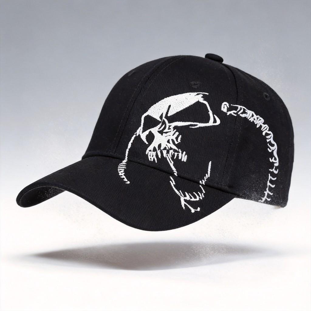 Skull Embroidered Baseball Cap With Adjustable Fit For Outdoor Sports And Sun Protection