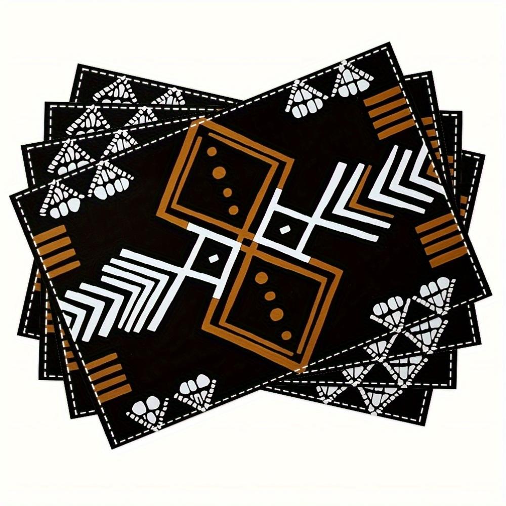 4pcs African Mud Cloth Print Placemats Set Boho Geometric Pattern Table Mats for Modern Kitchen Dining Decor 4PCS