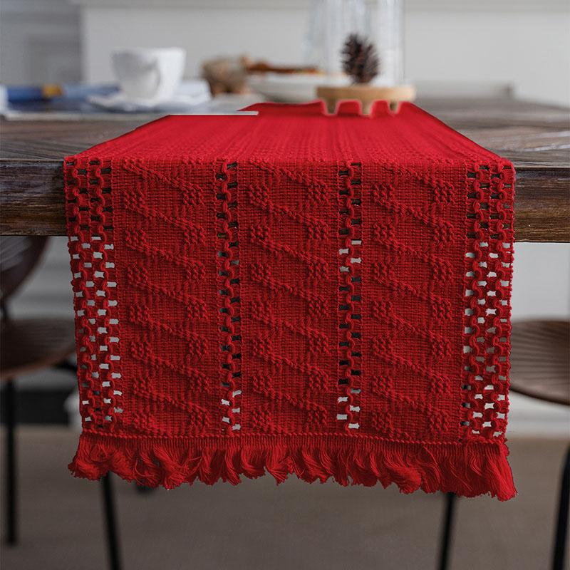 Simple Long Tassel Solid Color Table Runner Woven Dining Table Decoration for Wedding Party Soft Reusable Easy-Care Placemat
