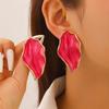 Bold Pink Petal Drop Earrings for Women Abstract Enamel Statement Earrings