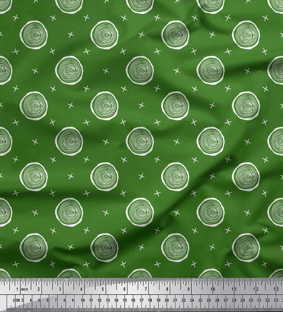 Soimoi Green Japan Crepe Satin Fabric Spiral & Geometric Decor Fabric Printed Metre 42 Inch