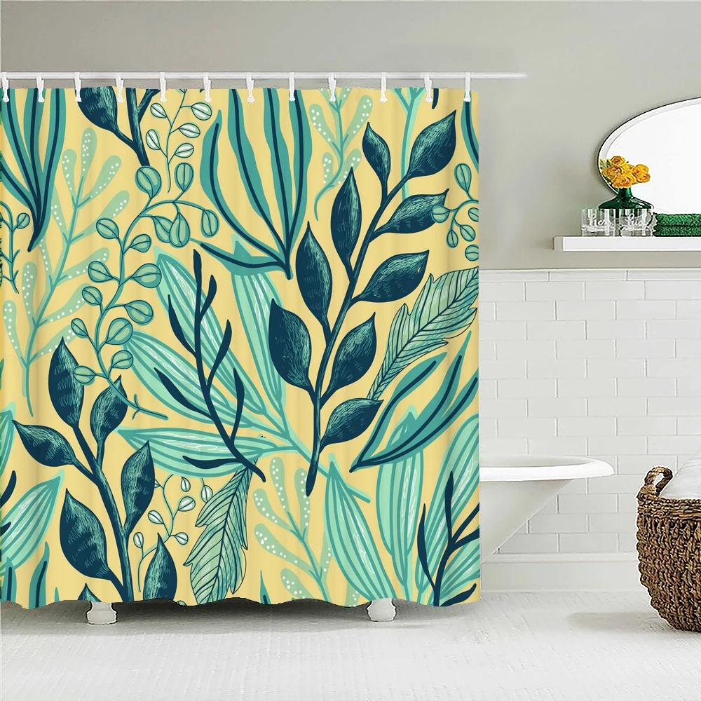 Bathroom Decoration Shower Curtain Tropical Green Plant Leaf Palm Cactus 3D Printing Waterproof Fabric Shower Curtains With Hook