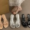 French Gentle Bow High-heeled Sandals Women's Summer Wear with Skirts, Beautiful Open-toed Casual Word with Cool Slippers