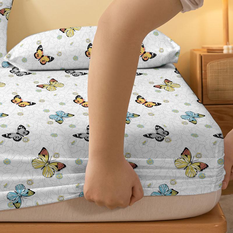 1 Enkelt Moderne Sommerfugltrykt Matt Laken med Strikk, Trykt Sengeoverkast til Soverom, Sengetøy (Eksklusive putevar)