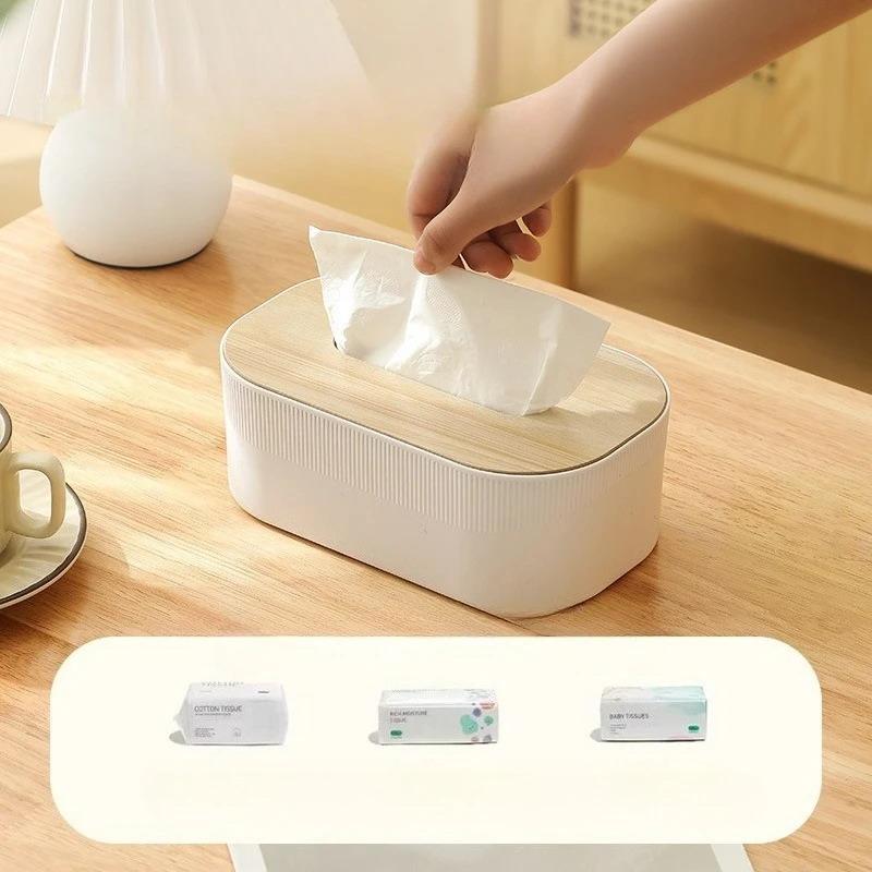 Plastic Tissue Box With Wooden Cover Nordic Simplicity Style Desktop Napkin Box Living Room Bathroom Toilet Square Tissue Box