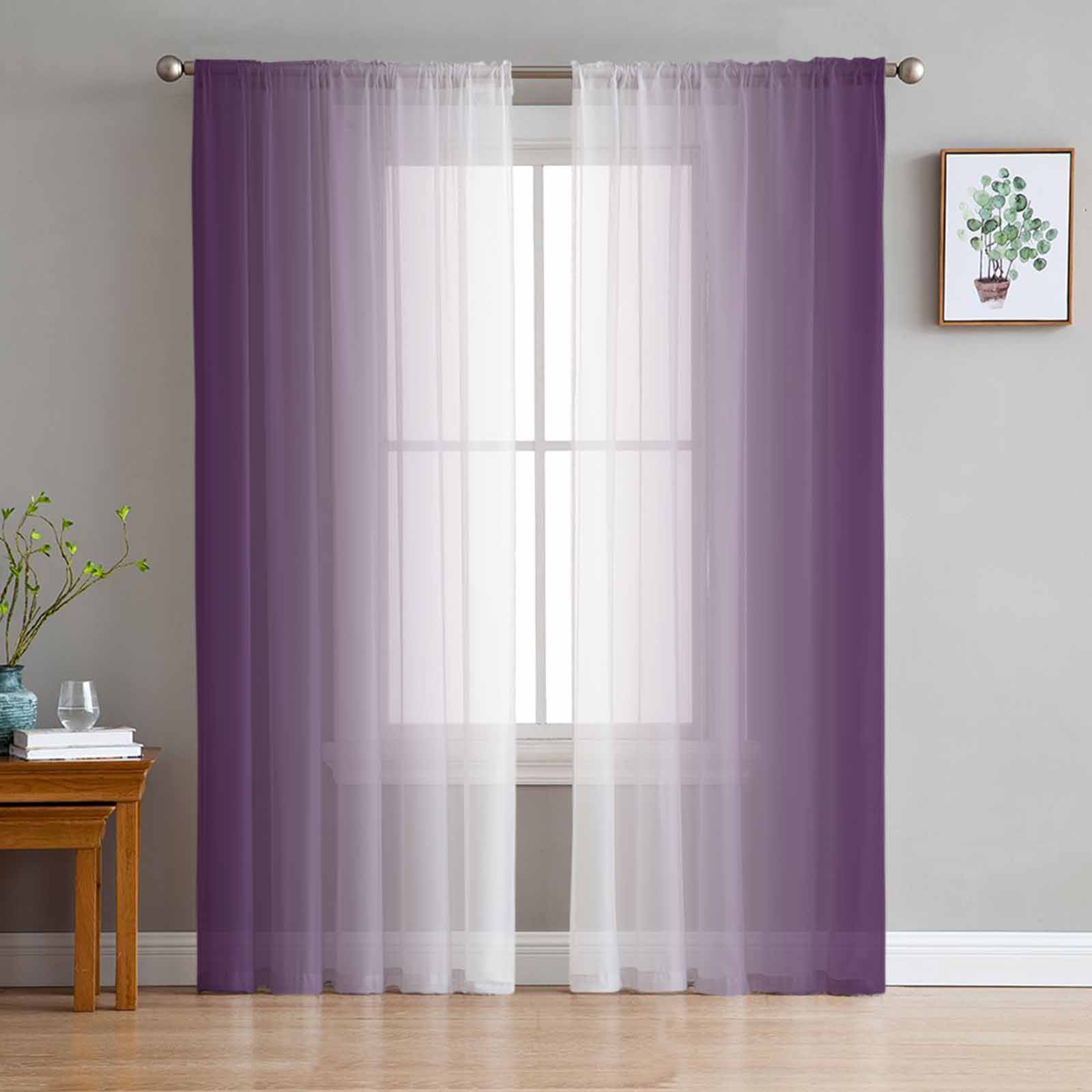 Transparente Vorhänge mit grünem und weißem Farbverlauf für die Wohnzimmerdekoration, Fenstervorhänge für die Küche, Tüll-Voile-Organza-Vorhänge W135 x H115cm x1&Grommet Top
