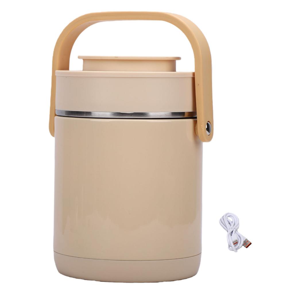 1.6L Electric Lunch Box 304 Stainless Steel Inner Pot USB Heating Multi Cooking Compartment Lunch Box Beige