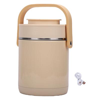 1.6L Electric Lunch Box 304 Stainless Steel Inner Pot USB Heating Multi Cooking Compartment Lunch Box Beige