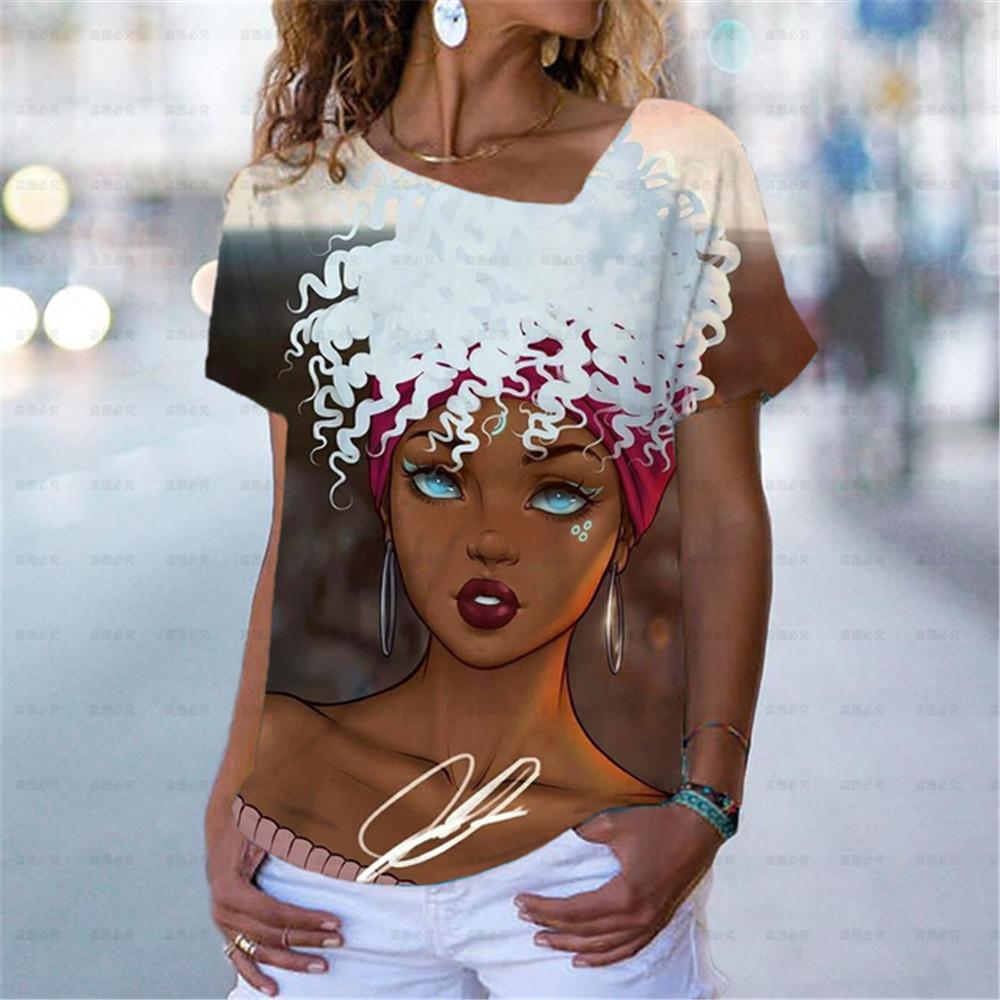

Косой воротник, повседневная женская футболка в стиле Харадзюку с цифровым 3D принтом, с коротким рукавом, летние персонализированные женские топы, одежда 8XL