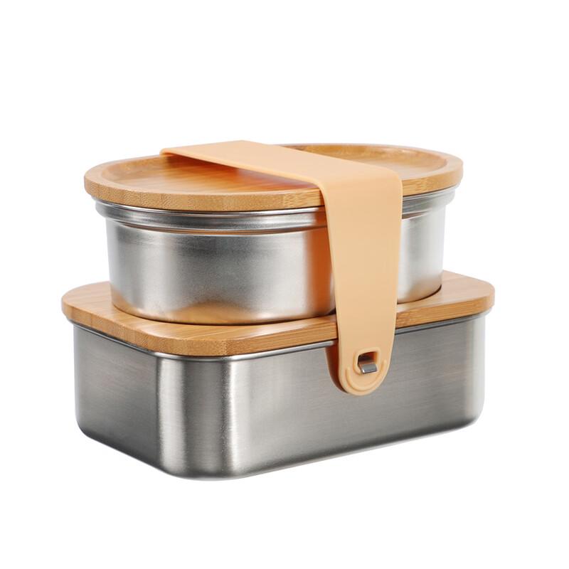 ZISIZ 304 Stainless Steel Outdoor Lunch Box with Bamboo Lid