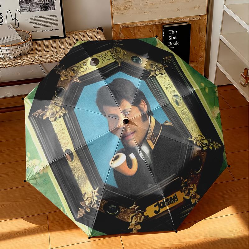 1pc Johnny Hallyday Umbrella Portable Folding Umbrella Iron Frame Hole Bone Structure Outdoor Home Umbrella