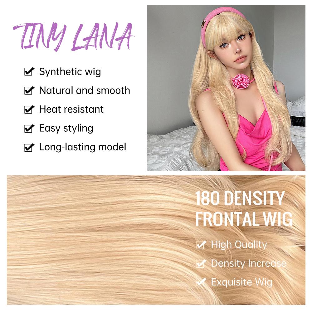 Long Blonde Wavy Synthetic Wigs with Bangs Lolita Cosplay Blonde Halloween Natural Wave Hair Wigs for White Women Heat Resistant