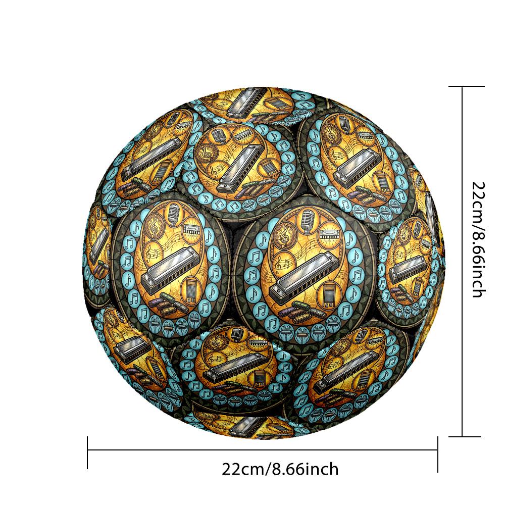 Harmonica Musical Symbols Round Football Size 5 Adult Ball Suitable for Training Matches and Outdoor Team.
