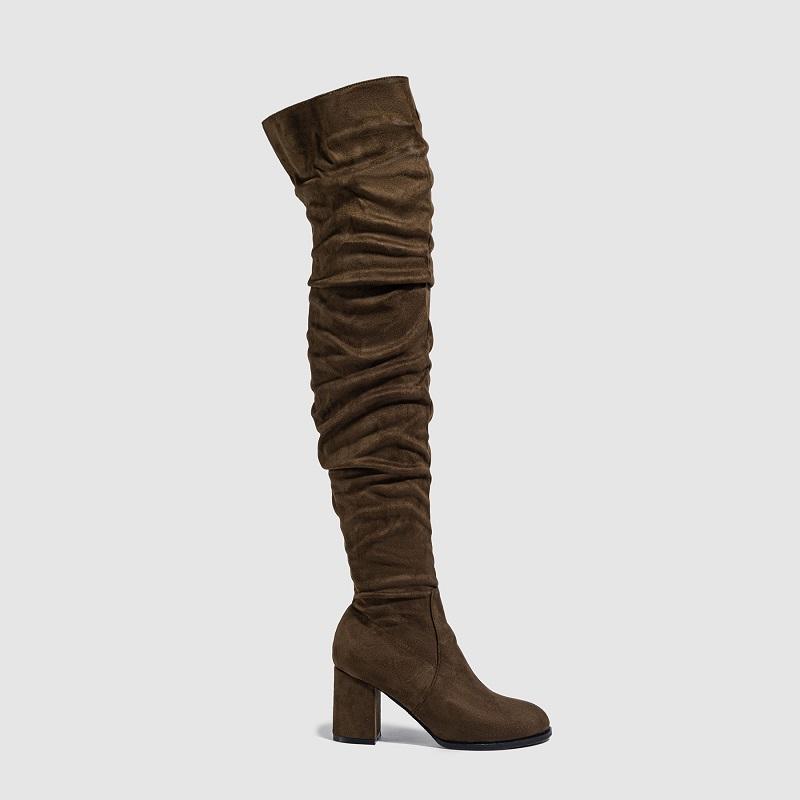 

Eilyken 2026 New Winter Zipper Women Over-the-Knee Boots Fashion Flock Square Heel Shoes Thigh High Long Botas De Mujer 42 зелений