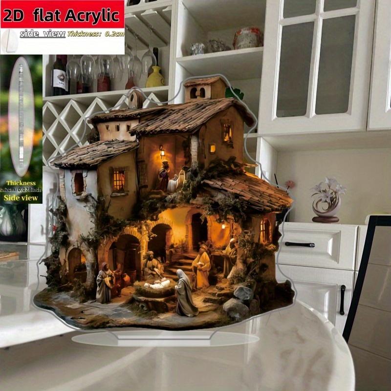 

2D Flat Rustic Farmhouse Nativity Scene Acrylic Desk Decor, Suitable for Wall Decoration, Porch, Room, Villa, Accents Home, Hallway, or Workplace - R 15.5*14CM
