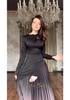 2024 Autumn Gradient Tie-dye Slimming Pleated Long Dress for Women