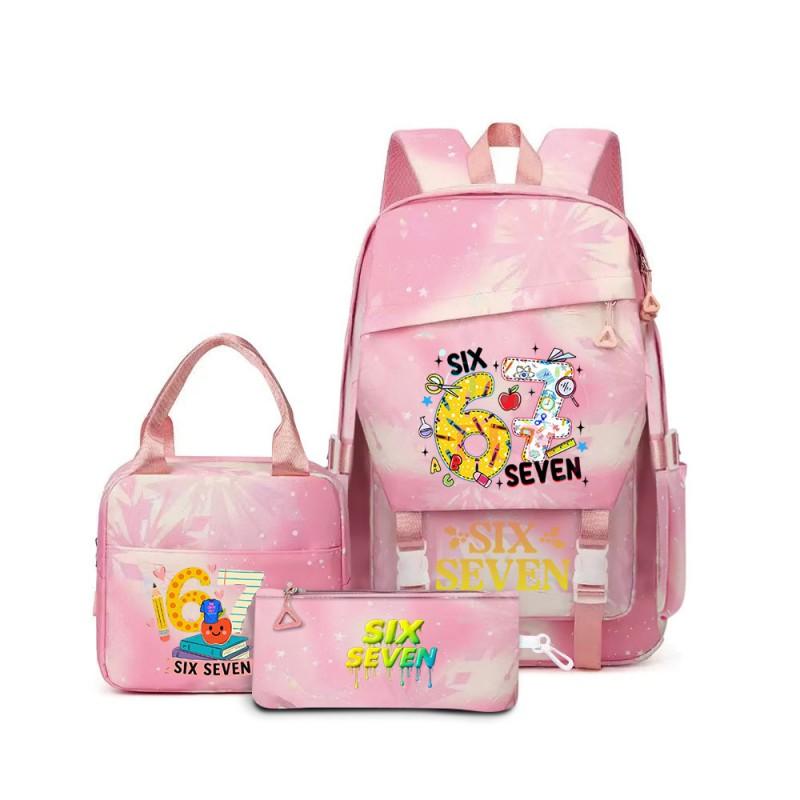 Kids Cartoon Print School Backpack Set Grades 3-4 Waterproof Oxford Fabric Ergonomic Shoulder Straps 3-Piece Travel Lunch