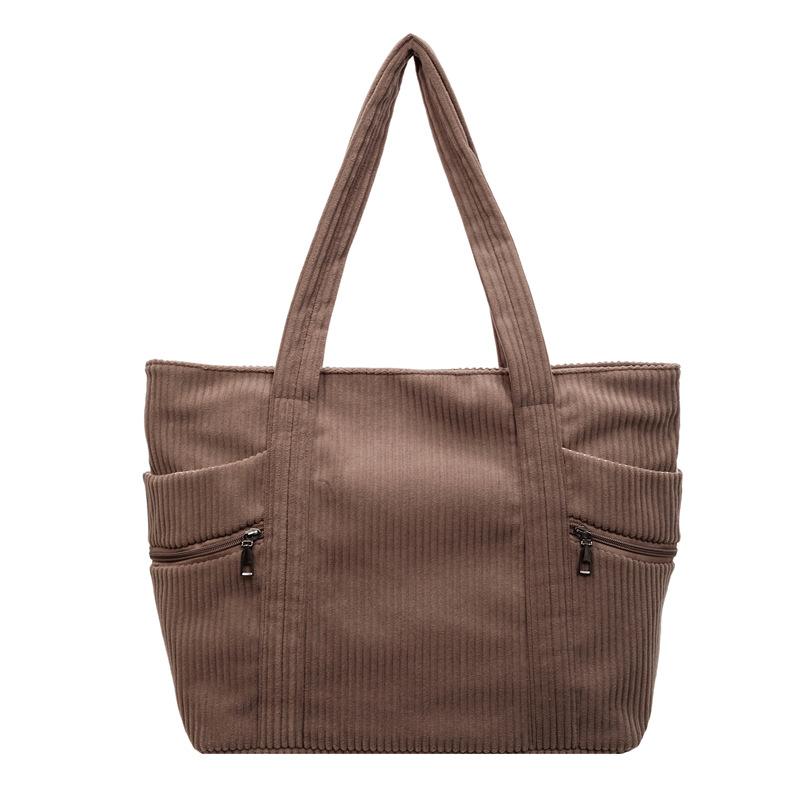 

Вельветовая сумка-тоут большой вместимости Женская сумка для поездок на работу Студенческая сумка для занятий Наплечная сумка-тоут коричневый