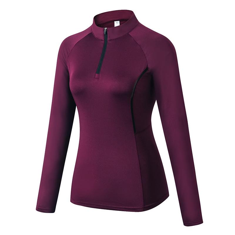 Autumn and Winter Women's Sports Long Sleeve Fitness Running Yoga Clothes High Elastic Tights Quick Drying Stand Collar Sweater