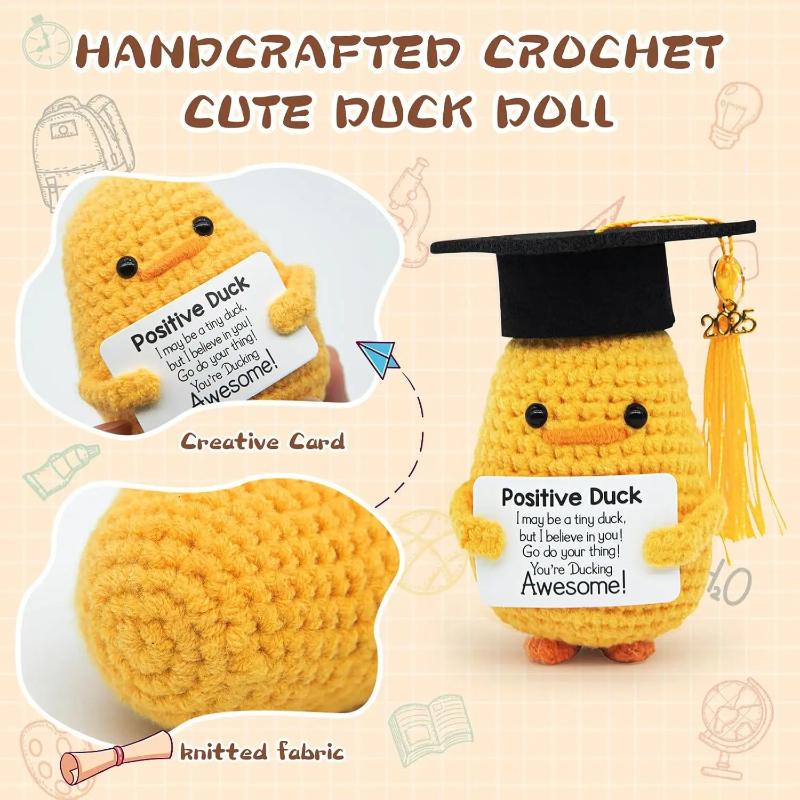 Anatra a Energia Positiva Divertente Peluche Fatto a Mano in Lana Con Biglietto Regalo di Laurea Bambola Lavorata a Maglia Carina Decorazione per la Casa e la Stanza