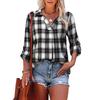 2025 Spring/Autumn V-neck Long Sleeve Plaid Pullover Lapel Loose Fit Women's Shirt