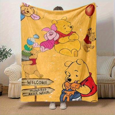 1 pièce Couverture Winnie l'Ourson Personnage de Dessin Animé Mignon Couverture Jetée pour Décoration Intérieure, Housse de Canapé, Usage Extérieur, Voyage