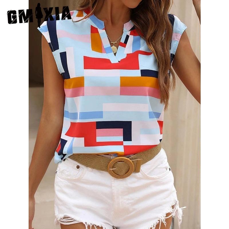 GMXIA Women's Fashion Casual Short Sleeve V Neck Blouses & Shirts